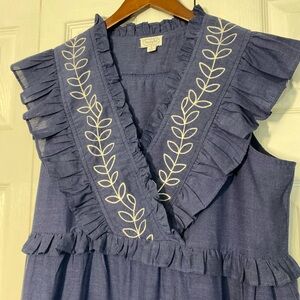 Mud Pie Blue Cotton Embroidered Maxi Dress Ruffles Small